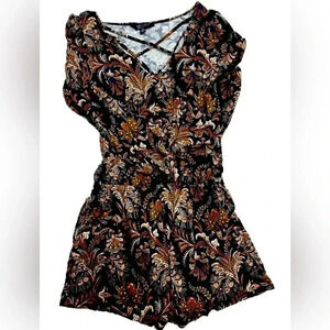 Women's American Eagle Soft And Sexy Black And Brown Long Sleeve Romper Size XS